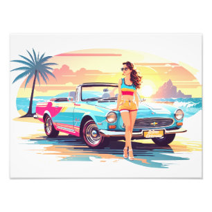 Girl with car and dream nature photo print