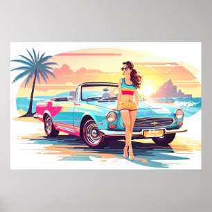 Girl with car and dream nature poster