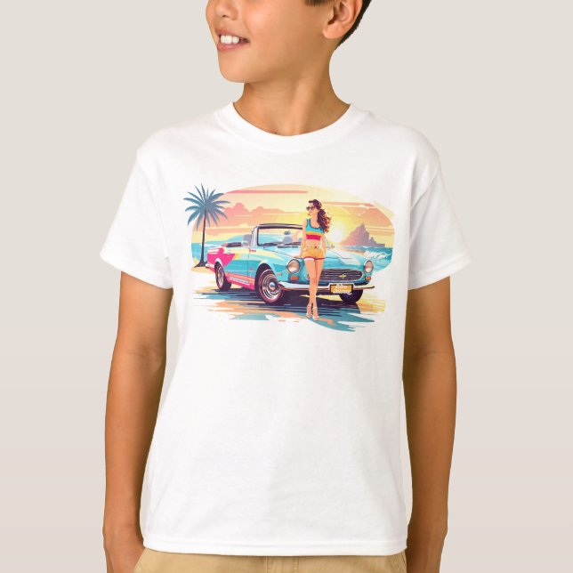 Girl with car and dream nature T-Shirt (Front)