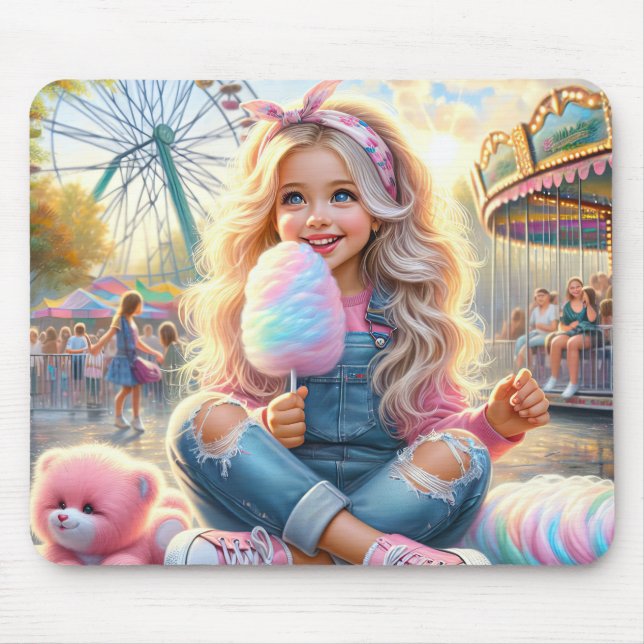 Girl With Carnival Cotton Candy Mouse Mat (Front)