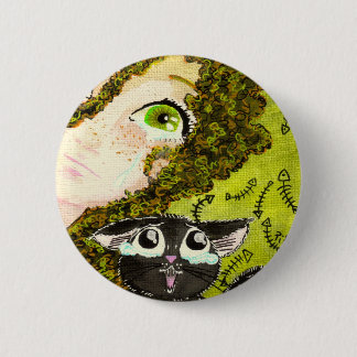 girl with cat 2 6 cm round badge