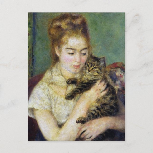 Girl with Cat by Renoir Postcard (Front)