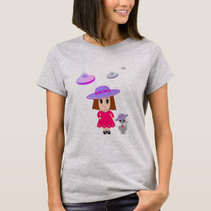 Girl with Cat & Flying Saucers T-Shirt
