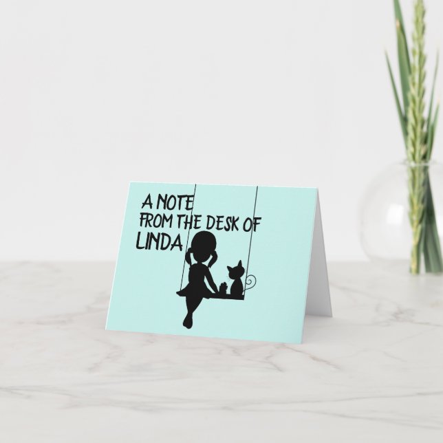 GIRL WITH CAT PERSONALIZED NOTE CARDS (Front)