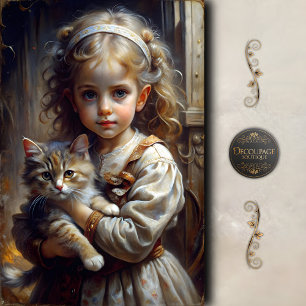 Girl with Cat Vintage Decoupage Tissue Paper