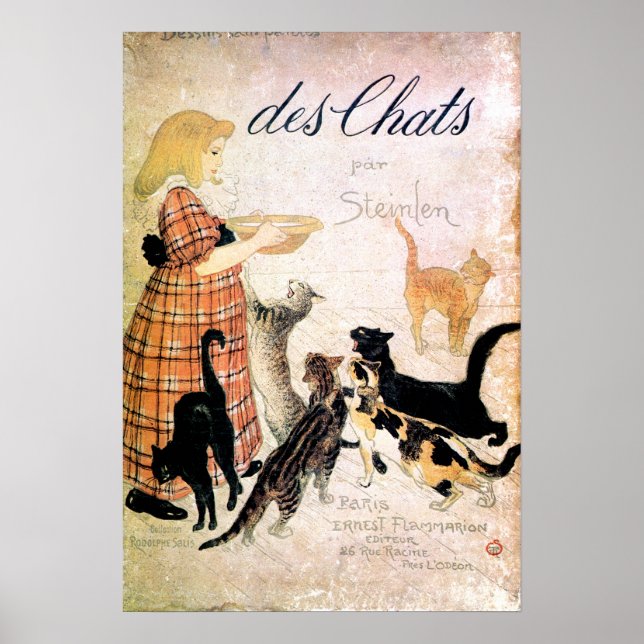 Girl with Cats, Alexandre Steinlen Poster (Front)
