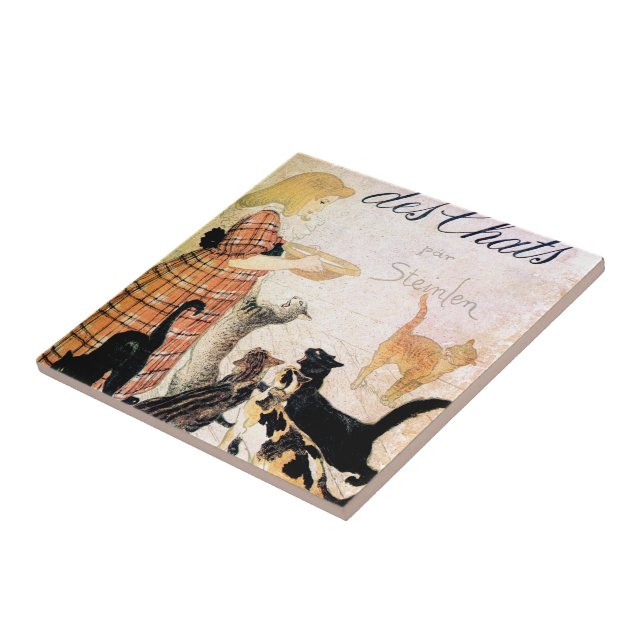 Girl with Cats, Alexandre Steinlen Tile (Side)