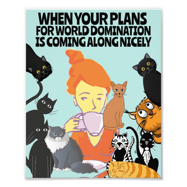 GIRL WITH CATS ART FUNNY WORLD DOMINATION 8X10  PHOTO PRINT (Front)