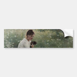 Girl with Cats in a Summer Landscape (Kittens) Bumper Sticker
