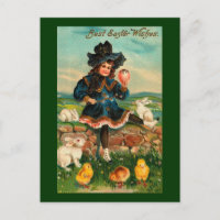 Girl with Chicks & Rabbits Vintage Easter