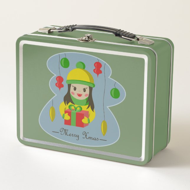 Girl with Christmas gift box  (Front)