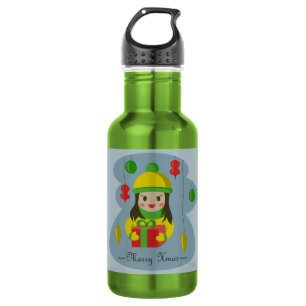 Girl with Christmas gift box 532 Ml Water Bottle