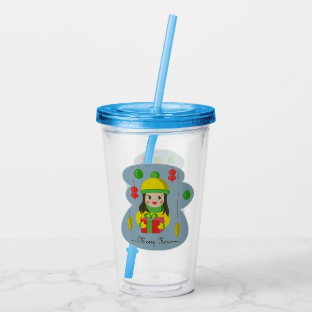 Girl with Christmas gift box  Acrylic Tumbler (Back)