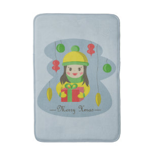 Girl with Christmas gift box  Bath Mat
