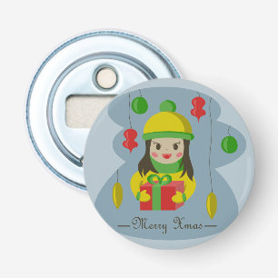 Girl with Christmas gift box  Bottle Opener