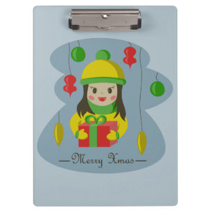 Girl with Christmas gift box Clipboard