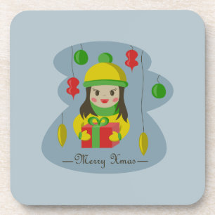 Girl with Christmas gift box Coaster