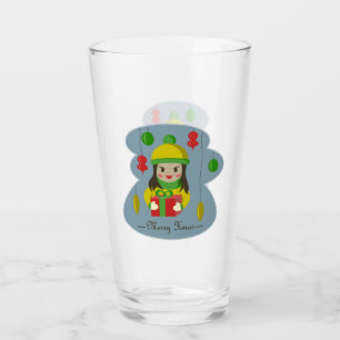 Girl with Christmas gift box Glass