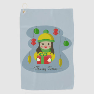 Girl with Christmas gift box Golf Towel