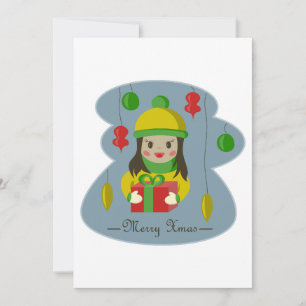 Girl with Christmas gift box  Invitation