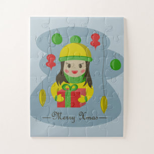 Girl with Christmas gift box  Jigsaw Puzzle