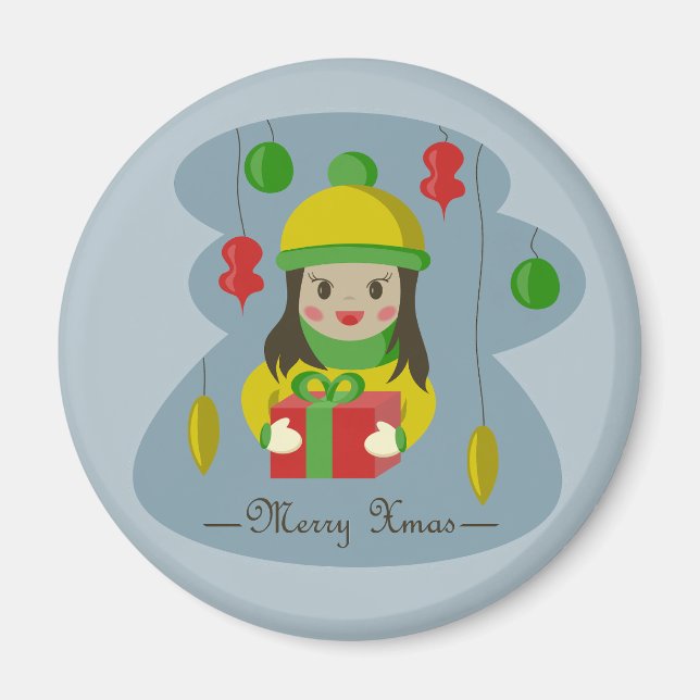 Girl with Christmas gift box  Magnet (Front)