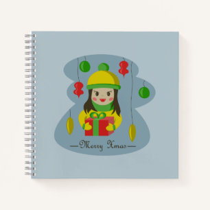 Girl with Christmas gift box Notebook