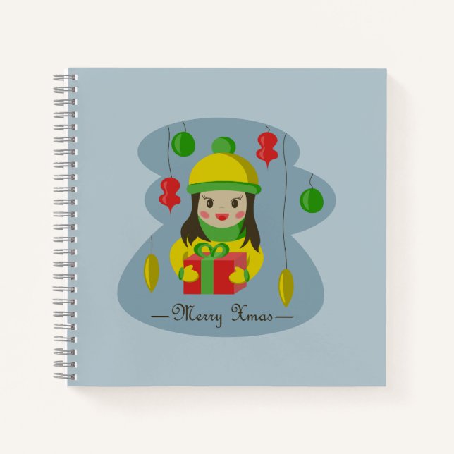 Girl with Christmas gift box  Notebook (Front)