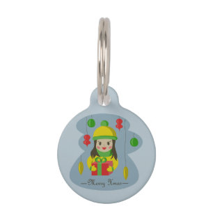 Girl with Christmas gift box  Pet Tag