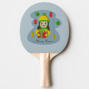 Girl with Christmas gift box Ping Pong Paddle