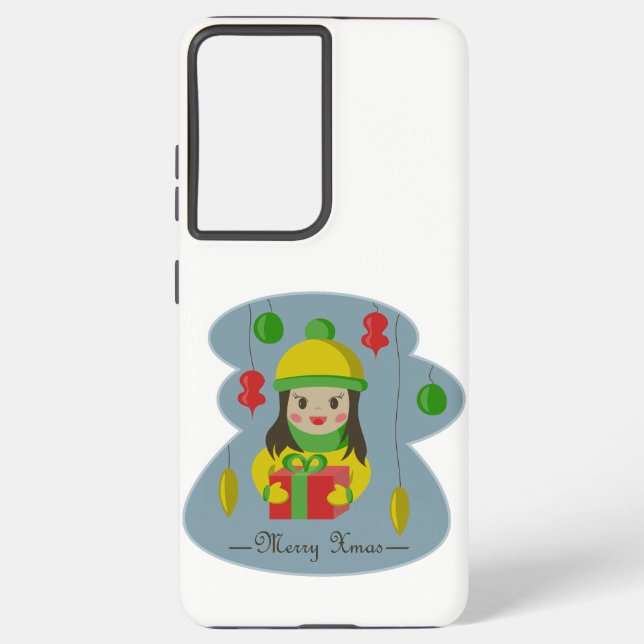Girl with Christmas gift box  Samsung Galaxy S21 Ultra Case (Back)