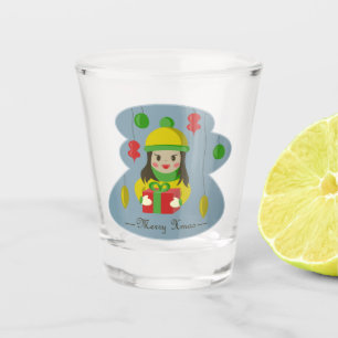 Girl with Christmas gift box  Shot Glass