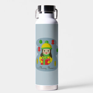 Girl with Christmas gift box  Water Bottle