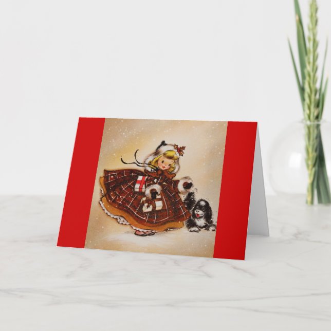 Girl with Christmas Puppy Holiday Card (Front)