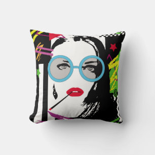 Girl with cigarette and sunglasess colorful pop ar cushion