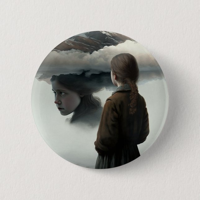 Girl with Clouds 6 Cm Round Badge (Front)