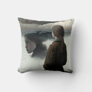 Girl with clouds cushion