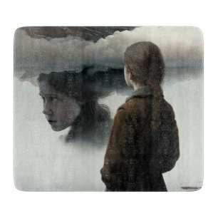 Girl with clouds cutting board
