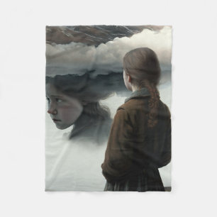 Girl with clouds fleece blanket