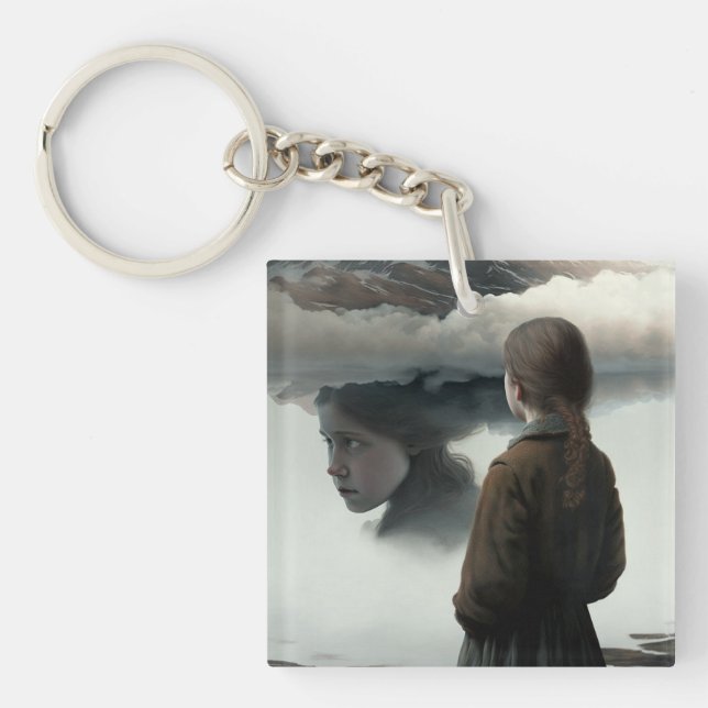 Girl with clouds key ring (Front)