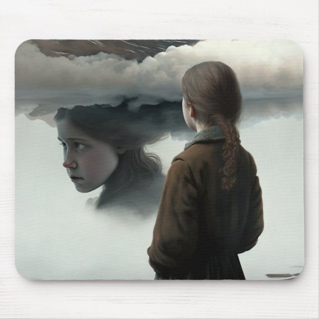 Girl with Clouds Mouse Mat (Front)