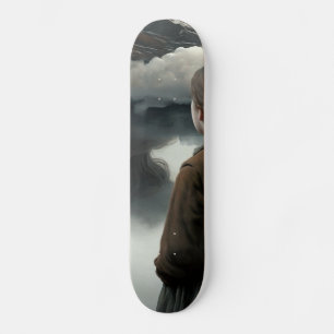 Girl with clouds skateboard