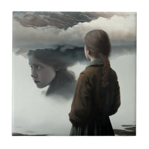 Girl with clouds tile