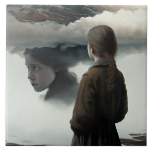 Girl with clouds tile