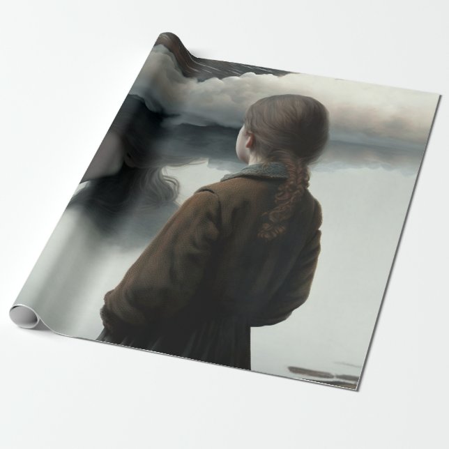 Girl with Clouds Wrapping Paper (Unrolled)