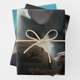 Girl with clouds wrapping paper sheet