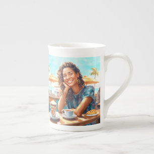 Girl with coffee break bone china mug