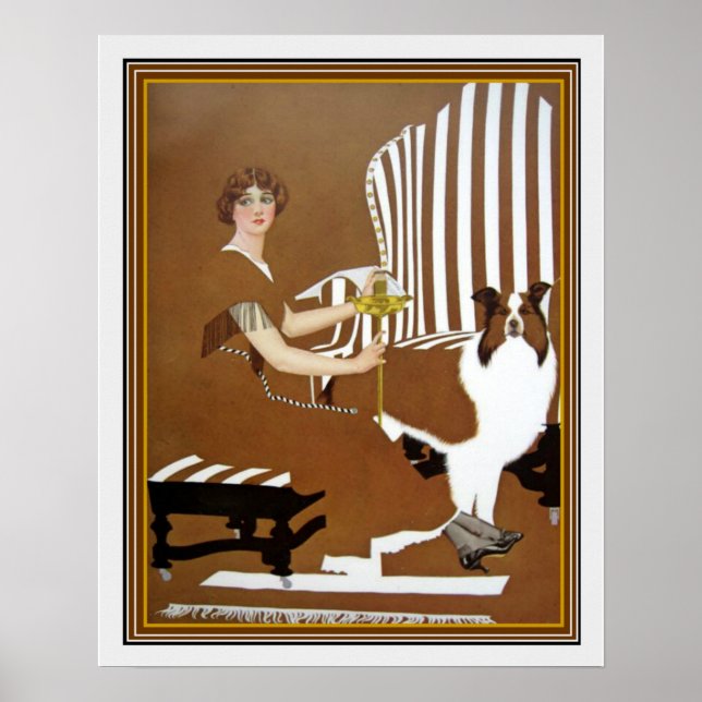 "Girl With Collie" Deco Print by Cole Phillips (Front)