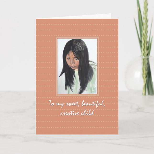 Girl with Dark Hair Daughter Birthday Card (Front)