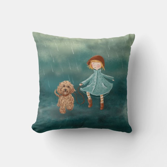 Girl With Dog Paintings / Labradoodle Love Cushion (Front)